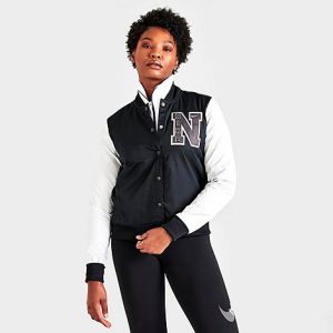 Nike Women&apos;s Varsity Jacket in Black/Black Size XL 100% Polyester/Twill - 5848363