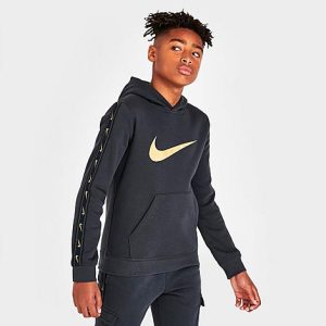 Nike Boys&apos; Sportswear Repeat Taped Fleece Pullover Hoodie in Grey/Dark Smoke Grey Size XL Cotton/Polyester/Fleece - 5849888