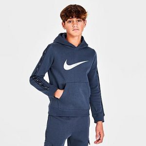 Nike Boys&apos; Sportswear Repeat Taped Fleece Pullover Hoodie in Blue/Thunder Blue Size XL Cotton/Polyester/Fleece - 5849928