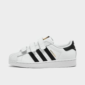 Adidas Little Kids&apos; Originals Superstar Hook-and-Loop Casual Shoes in White/White Size 3.0 Leather - 2516831