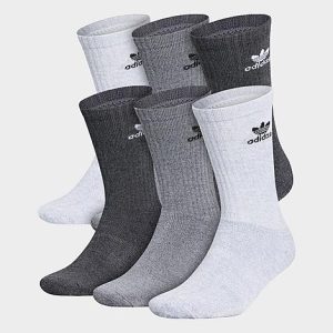 Adidas Originals Trefoil Casual Cushioned Crew Socks (6-Pack) in White/Grey/Heather Grey Size Large Cotton/Nylon/Polyester - 8097581