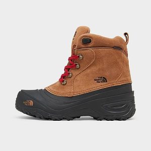 The North Face Inc Big Kids&apos; Chilkat Lace II Waterproof Boots in Brown/Toasted Brown Size 4.0 Lace/Suede/Fleece - 3198074