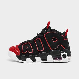 Nike Boys&apos; Little Kids&apos; Air More Uptempo Basketball Shoes in Black/Black Size 13.0 Leather - 3222202