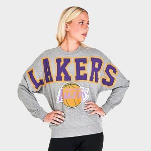 Mitchell And Ness Women&apos;s Los Angeles Lakers Logo Fleece Crewneck Sweatshirt in Grey/Grey Heather Size 2XL Cotton/Polyester/Fleece - 5779842