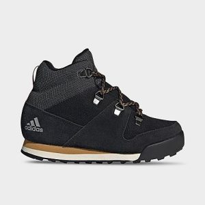 Adidas Big Kids&apos; Terrex Climawarm Snowpitch Winter Shoes in Black/Core Black Size 7.0 Canvas/Suede - 3090737