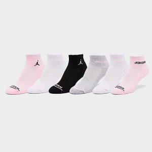 Jordan Girls&apos; Cushioned Ankle Socks (6-Pack) in Black/Pink/Grey/Pink Foam Size 9-11 Knit - 8099184