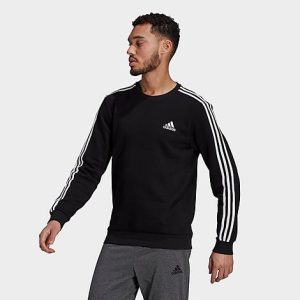 Adidas Men&apos;s Essentials Fleece 3-Stripes Sweatshirt in Black/ Grey Heather Size Medium Cotton/Polyester/Fleece - 5765749