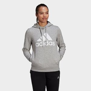 Adidas Women&apos;s LOUNGEWEAR Essentials Logo Fleece Hoodie in Grey/Medium Grey Heather Size Small Cotton/Polyester/Fleece - 5766112