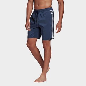 Adidas Men&apos;s Classic-Length 3-Stripes Swim Shorts in Blue/Crew Navy Size XS Polyester - 5727057