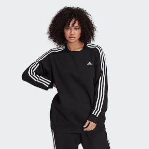Adidas Women&apos;s Essentials 3-Stripes Fleece Crewneck Sweatshirt (Plus Size) in Black/Black Size 3XL Cotton/Polyester/Fleece - 5758569