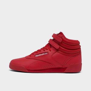 Reebok Girls&apos; Big Kids&apos; Freestyle Hi Casual Shoes in Red/Vector Red Size 7.0 Leather - 3113380
