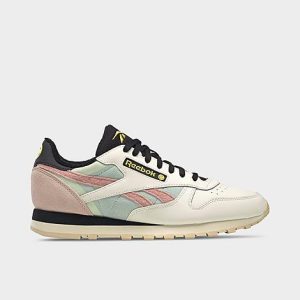 Reebok Men&apos;s Classic Leather Grow Casual Shoes in Off-White/Core Black Size 10.0 Leather/Nylon - 3512233