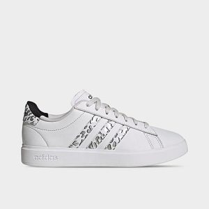 Adidas Women&apos;s Essentials Grand Court 2.0 Casual Shoes in White/Dash Grey Size 8.5 Leather/Denim - 3546040
