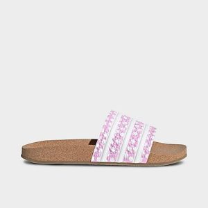 Adidas Women&apos;s Adilette Print Slide Sandals in White/Pink/Bliss Lilac Size 5.0 - 3546637