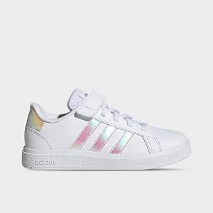 Adidas Big Kids&apos; Grand Court 2.0 Stretch Lace Casual Shoes in White/Cloud White Size 7.0 Leather/Lace - 3503487