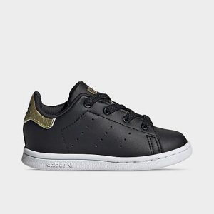 Adidas Kids&apos; Toddler Originals Stan Smith Stretch Lace Recycled Casual Shoes in Black/Core Black Size 10.0 Leather - 3545803