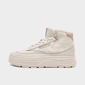 Reebok Women&apos;s Club C Double Geo Platform Mid Casual Shoes in Off-White/Chalk Size 7.0 Leather - 3224826