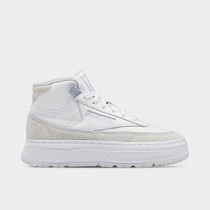 Reebok Women&apos;s Club C Geo Mid Platform Casual Shoes in White/Cloud White Size 11.0 Leather/Suede - 3510487