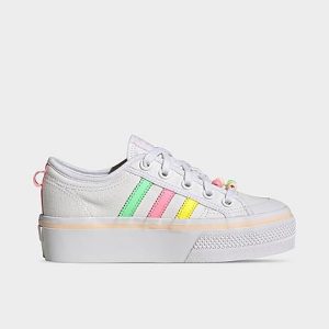 Adidas Girls&apos; Big Kids&apos; Originals Nizza Platform Casual Shoes in White/Cloud White Size 6.5 - 3545305