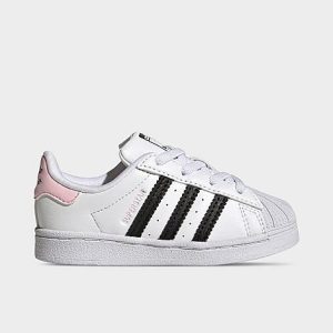 Adidas Girls&apos; Toddler Originals Superstar Stretch Lace Casual Shoes in White/Cloud White Size 10.0 Leather/Lace - 3549133