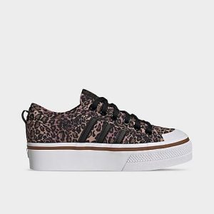 Adidas Women&apos;s Originals Nizza Platform Casual Shoes in Brown/Animal Print/Black Size 7.5 - 3546129
