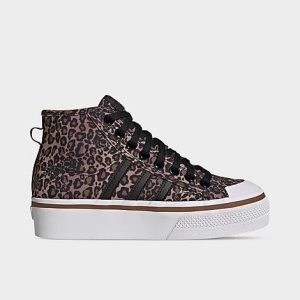 Adidas Women&apos;s Originals Nizza Platform Mid Casual Shoes in Brown/Animal Print/Black Size 8.0 - 3546104