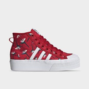 Adidas Women&apos;s Originals Nizza Platform Mid Thebe Madudu Casual Shoes in Red/Power Red Size 7.5 - 3546116