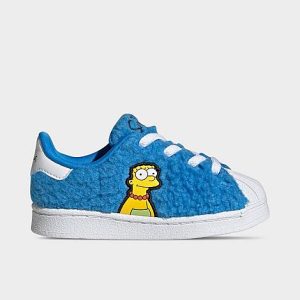 Adidas Girls&apos; Toddler Originals x The Simpsons Superstar Stretch Lace Casual Shoes in Blue/Cloud White Size 10.0 - 3545887
