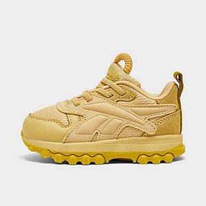 Reebok Girls&apos; Toddler Cardi B Classic Leather V2 Stretch Lace Casual Shoes in Yellow/Weathered Yellow Size 7.0 Leather/Lace - 3124260