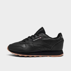 Reebok Big Kids&apos; Classic Leather Casual Shoes in Black/Core Black Size 3.5 - 3114314