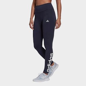 Adidas Women&apos;s LOUNGEWEAR Essentials High-Waisted Logo Leggings in Blue/Ink Size Medium Cotton/Jersey - 5824756