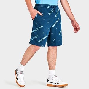 Reebok Men&apos;s Identity All-Over Print Shorts in Blue/Batik Blue Size XL Cotton/Polyester/Fleece - 5773719