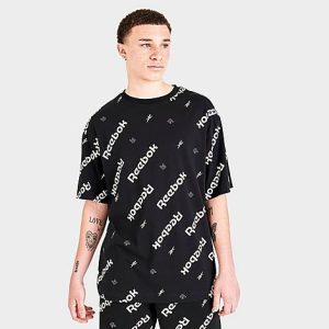 Reebok Men&apos;s Identity All-Over Print Short-Sleeve T-Shirt in Black/Black Size Large 100% Cotton/Jersey - 5773753