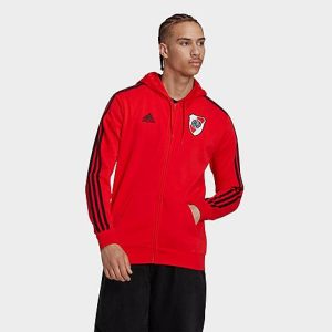 Adidas Men&apos;s Soccer River Plate 3-Stripes Full-Zip Hoodie in Red/Active Red Size 2XL Cotton/Polyester - 5888066