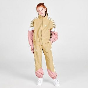 Adidas Girls&apos; Originals Trefoil Woven Track Jogger Pants in Beige/Beige Size Large - 5769144