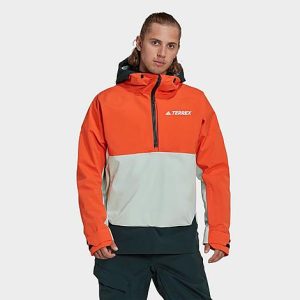 Adidas Men&apos;s TERREX 2 Layer RAIN. RDY Snow Anorak Jacket in Orange/Semi Impact Orange Size Medium Polyester/Plastic - 5888424