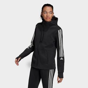 Adidas Women&apos;s AEROREADY Made for Training Hoodie in Black/Black Size Small Cotton/Polyester/Knit - 5827505