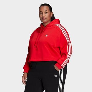 Adidas Women&apos;s Originals Adicolor Classics Hoodie (Plus Size) in Red/Moonlight Ivory Size 3XL Cotton/Polyester/Fleece - 5812279