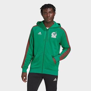 Adidas Men&apos;s Sportswear Mexico Soccer Full-Zip Hoodie in Green/Vivid Green Size Small Cotton/Polyester - 5888275
