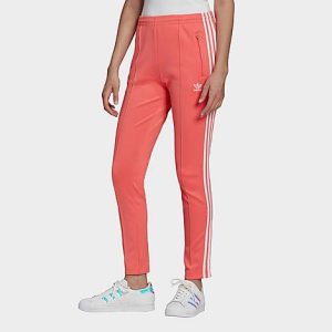 Adidas Women&apos;s Originals SST Track Pants in Red/Semi Turbo Size XS Cotton/Polyester/Plastic - 5817241