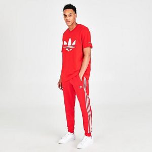 Adidas Men&apos;s Originals Three Stripes Pants in Red/Vivid Red Size Large Cotton/Polyester/Fleece - 5769369