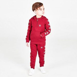 Adidas Boys&apos; Little Kids&apos; Originals Repeat Trefoil Half-Zip Hoodie and Jogger Pants Set in Red/Collegiate Burgundy Size 2X-Small Cotton/Polyester/Fleece - 5750045