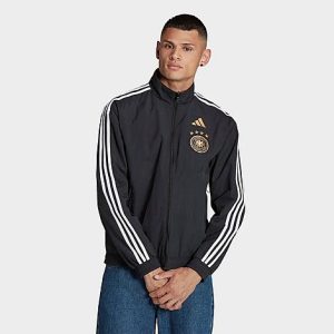 Adidas Men&apos;s Soccer Reversible Germany 2022 Soccer Anthem Jacket in Black/Black Size Small Polyester/Twill/Plastic - 5887877