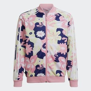 Adidas Girls&apos; Originals Allover Floral Print SST Track Jacket in White/White Size XL Polyester - 5769141