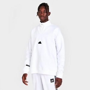 Adidas Men&apos;s Sportswear Quarter-Zip Sweatshirt in White/White Size Small Cotton/Polyester/Fleece - 5831494