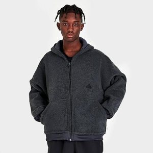 Adidas Men&apos;s Sportswear Polar Fleece Full-Zip Hooded Sweatshirt in Black/Carbon Size 2XL Polyester/Fleece/Plastic - 5831413