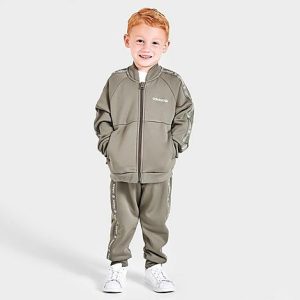 Adidas Infant and Kids&apos; Toddler Originals Edge Tape Fleece Tracksuit Set in Green/Olive Green Size XS 100% Polyester/Fleece - 5779048
