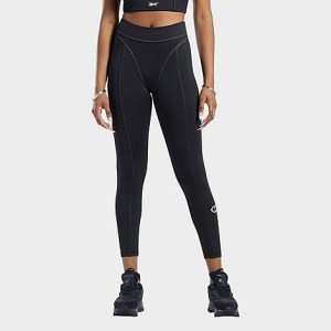 Reebok Women&apos;s Cardi B High-Rise Tights in Black/Black Size Large Polyester/Plastic - 5798705