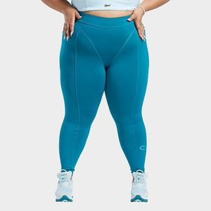 Reebok Women&apos;s Cardi B High-Rise Tights (Plus Size) in Blue/Seaport Teal Size 3XL Polyester/Plastic - 5798687