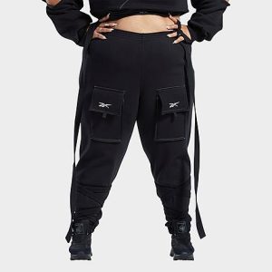 Reebok Women&apos;s Cardi B Knit Cargo Sweatpants (Plus Size) in Black/Black Size 3XL Cotton/Polyester/Fleece - 5798690